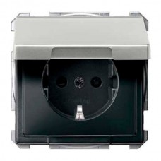 MTN2314-4146 Механізм розетки з кришкою, IP44 Merten Shuko, 2 полюса, 16А. Колір Сталь