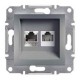 ⚡Розетка подвійна телефонна RJ11 + комп'ютерна RJ45 Asfora сталь (EPH4900162)