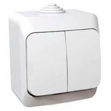 WDE000550 Двухклавишный наружный выключатель 16A IP44 серии Cedar Plus. Цвет Белый