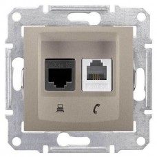 ⚡Компьютерная + телефонная розетка (RJ45 + RJ11), кат.6, неэкранированная.  Sedna. Цвет Титан (SDN5200168)