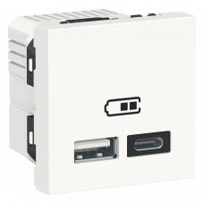 ⚡Подвійна USB розетка Unica New тип A+C 2.4 А біла (NU301818)