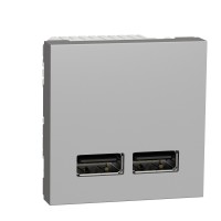 ⚡Розетка USB подвійна 2.1А 2 модулі Unica New алюміній (NU341830) ⚡Розетка USB подвійна 2.1А 2 модулі Unica New алюміній (NU341830)