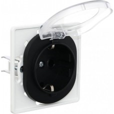 Розетка з заземленням з полікарбонатною вставкою та кришкою Aling Conel серії EON. Колір "Чорний" (E633.E1)