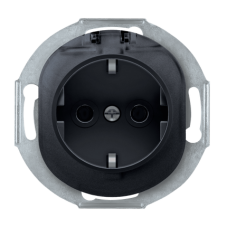 Розетка з заземленням з полікарбонатною вставкою та кришкою Aling Conel серії EON. Колір "Чорний" (E633.E1)