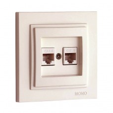 ⚡Розетка компьютерная + телефонная серии Despina (Mono Electric) Слоновая кость