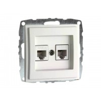 ⚡Механизм двойной телефонной розетки цифровой (RJ11 CAT3A) серии Despina (Mono Electric) Белая с панелью