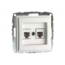 Механизм  двойной телефонной розетки цифровой (RJ11 CAT3A) серии Despina (Mono Electric) Белая с панелью