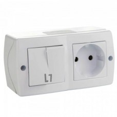 ⚡Выключатель двухклавишный + розетка без заземления серии Octans (Mono Electric). Цвет Белый