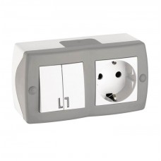 Вимикач двоклавішний + розетка з заземленням серії Octans (Mono Electric). Колір Сірий