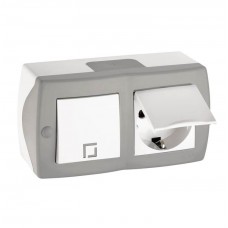 Вимикач одноклавішний + розетка з кришкою та заземленням серії Octans (Mono Electric). Колір Сірий