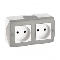 ⚡Розетка двойная без заземления серии Octans (Mono Electric). Цвет Серый