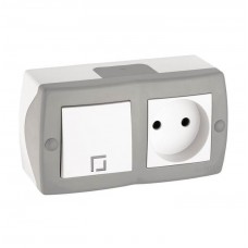 Вимикач одноклавішний + розетка без заземлення серії Octans (Mono Electric). Колір Сірий