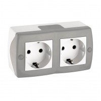 ⚡Розетка двойная с заземлением серии Octans (Mono Electric). Цвет Серый