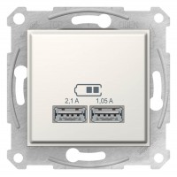 ⚡USB-розетка 2.1А серії Sedna (2 входи). Колір Алюміній (SDN2710247)