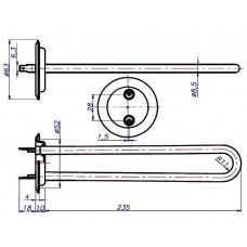 ТЕН 0,7 кВт прямий без трубки під термодатчик під анод М6 (нержавіюча сталь)
