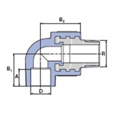 PP-R кутник 90o з металевим зовнішнім різьбленням 1/2”x16мм, Wavin Ekoplastik, SKOE01620X