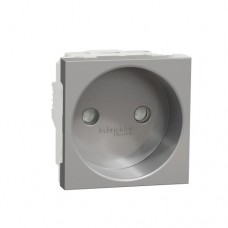 ⚡Розетка без заземления со шторками 16А винт. заж, 2 мод. Unica New алюминий (NU303330)